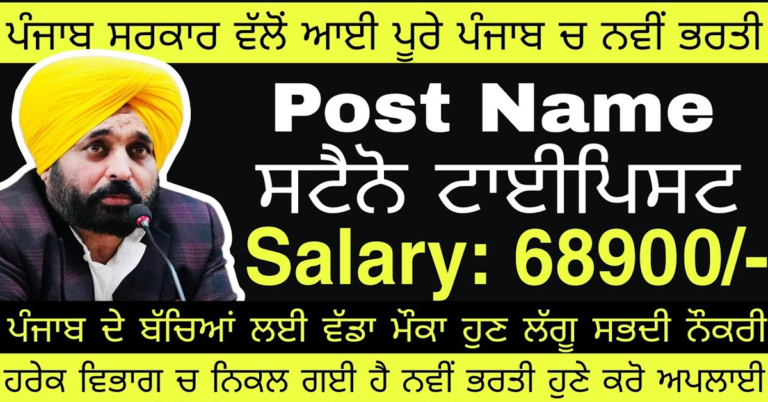 ਪੰਜਾਬ ਚ ਨਿਕਲੀ Steno Typist ਦੀ ਨਵੀਂ ਭਰਤੀ